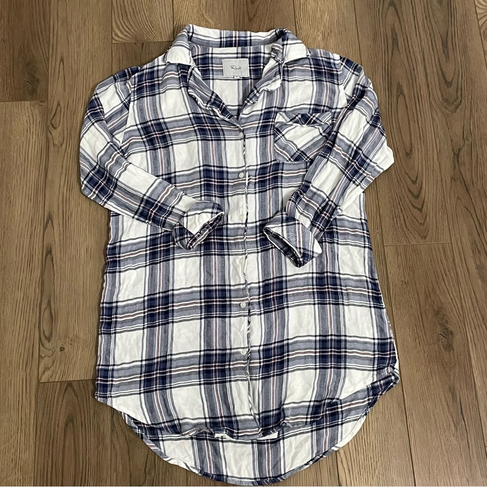 Rails Blue Plaid Long Sleeve Button Down Sleep Shirt